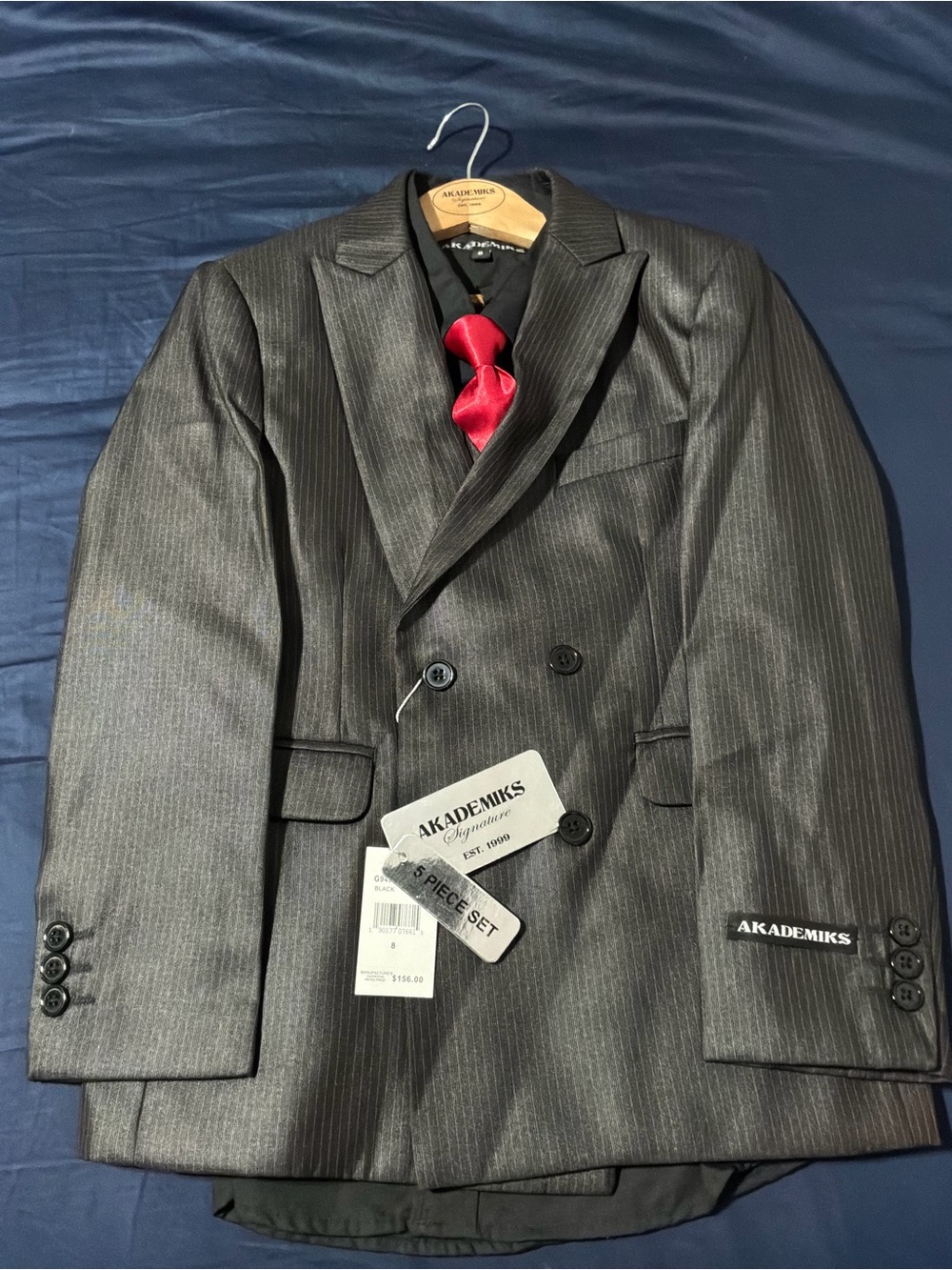 Akademiks Men's Double-Breasted Pinstripe Blazer in Charcoal Gray